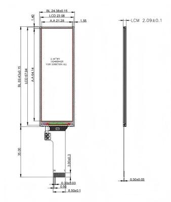 2.68" Transmissive IPS TFT Module,142X428 Resolution,QSPI/SPI Interface, Driving IC NV3007,ALL VIEW,450nit