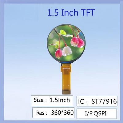 1Display LCD TFT a colori rotondi da 0,5 pollici 360x360 Risoluzione ST77916 Driver IC High Definition Wide Viewing Angle Per dispositivi indossabili intelligenti / progetti elettronici fai da te / pannelli strumenti industriali